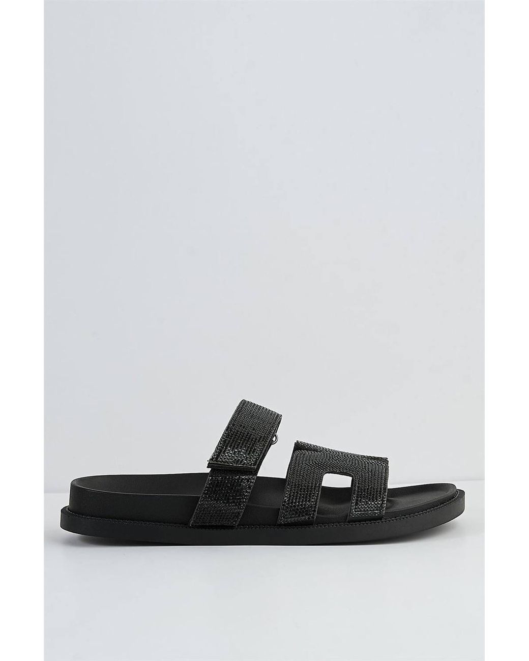 Miss Diva Natural Calla H Shape Velcro Strap Diamante Flat Sliders