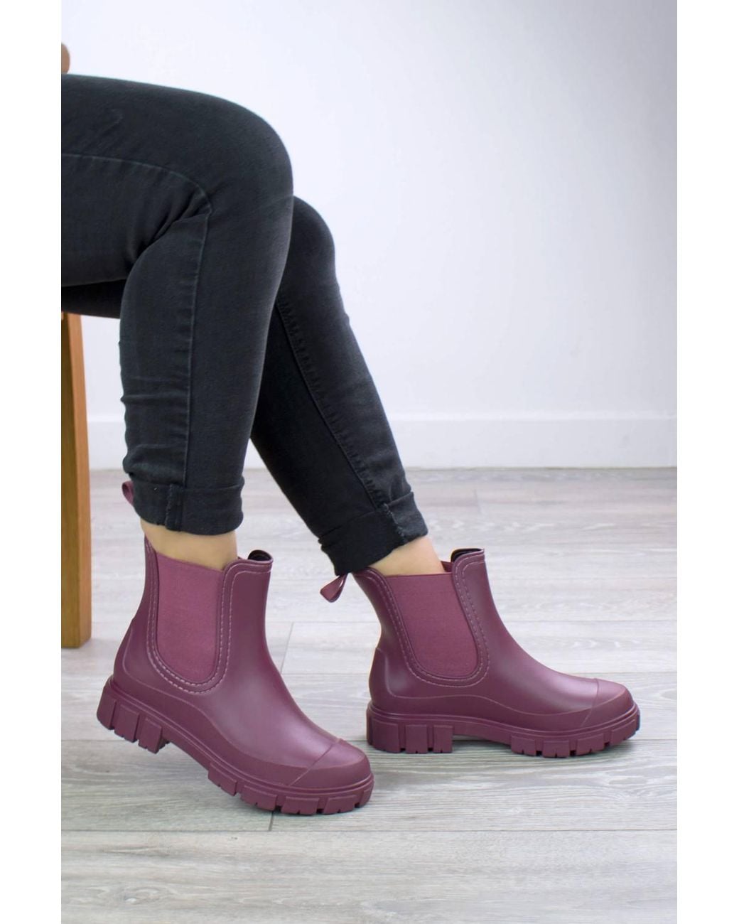 AJVANI Purple Wellingtons Wellies Ankle Chelsea Boots