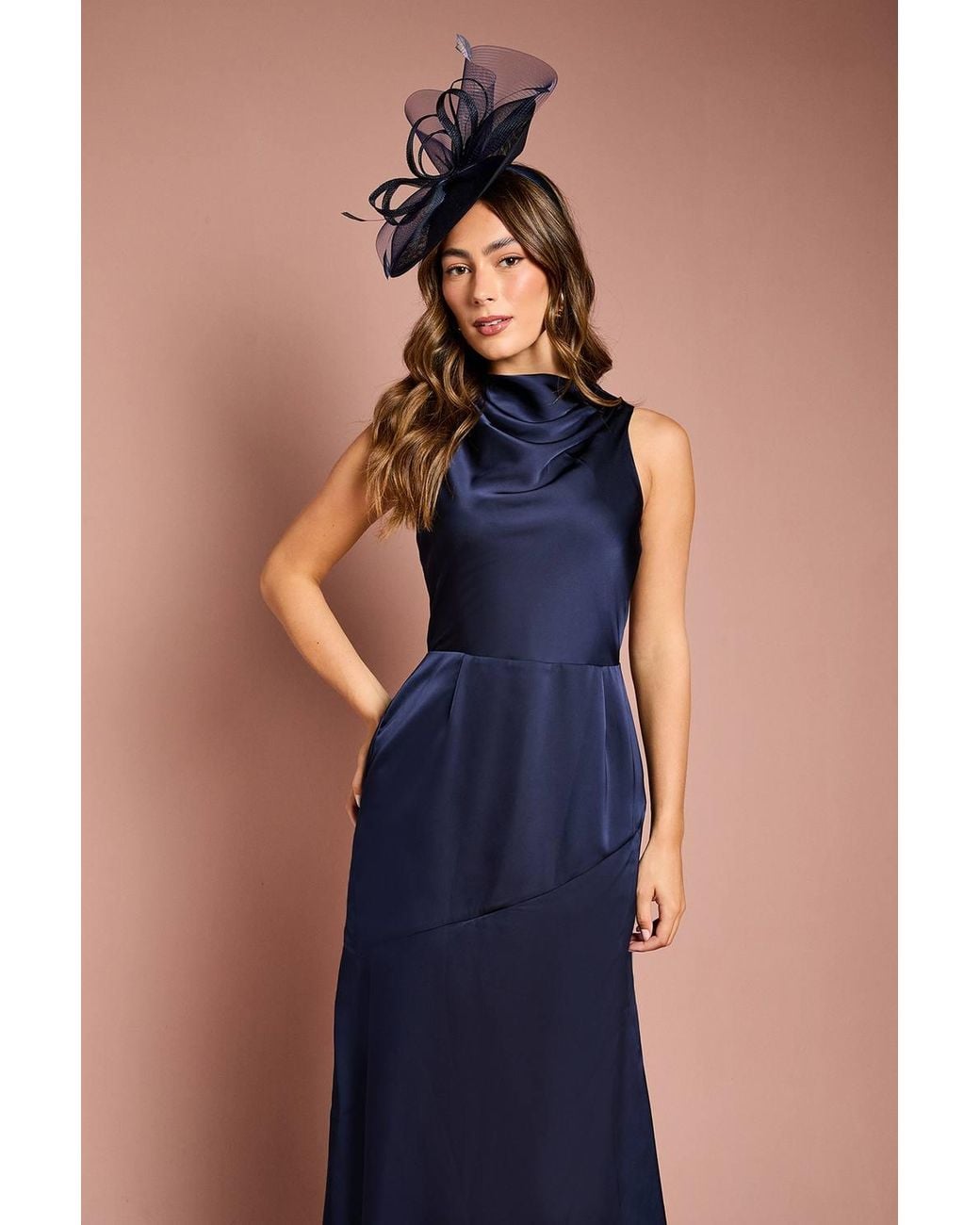 Coast Blue Cowl Neck Sleeveless Satin Midi Dress