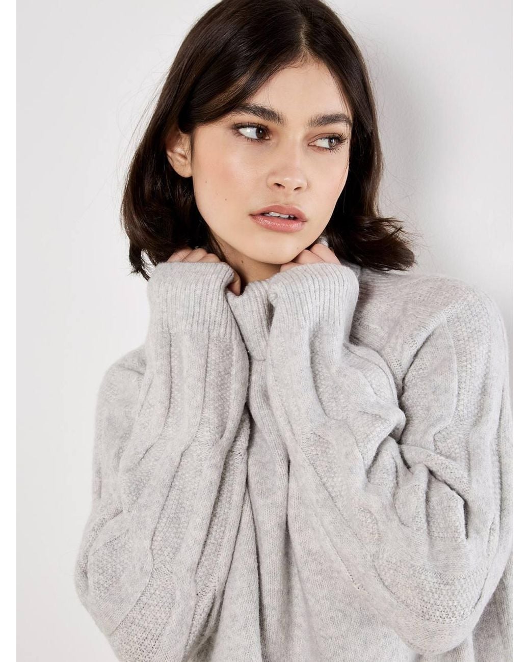 Apricot Gray Melange Roll Neck Jumper
