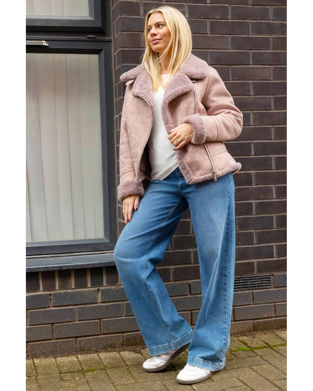 Roman Pink Contrast Aviator Fur Coat