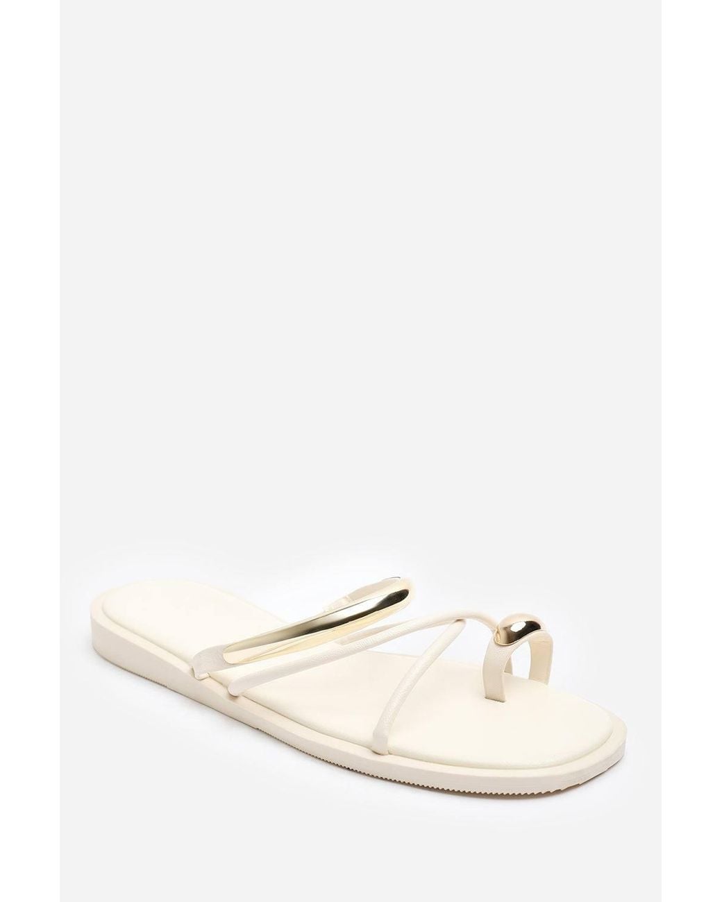 Where's That From Natural Zelina Strappy Metal Toe Loop Slide On Sandal