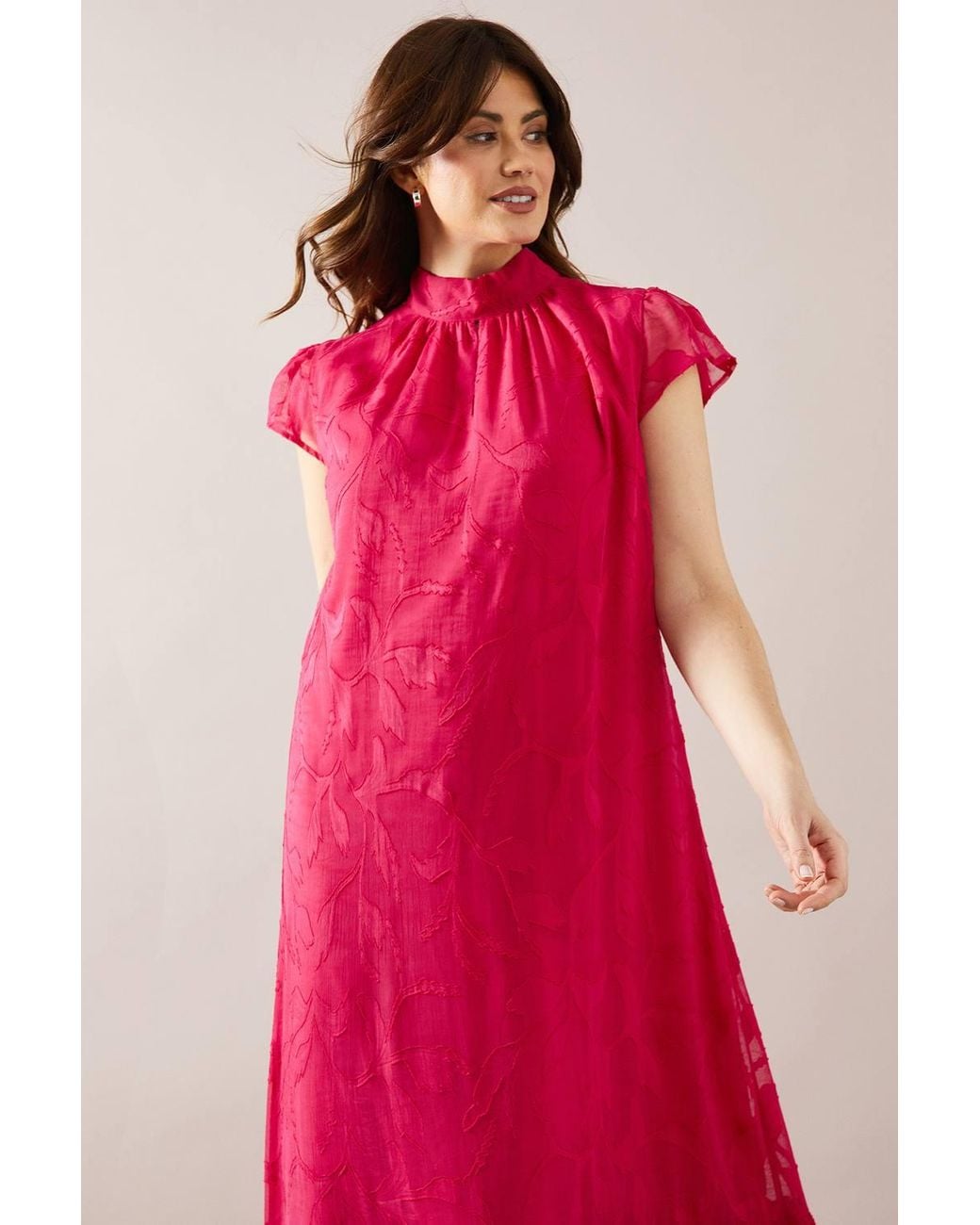Wallis Pink Floral Jacquard Drop Hem Swing Midaxi Dress