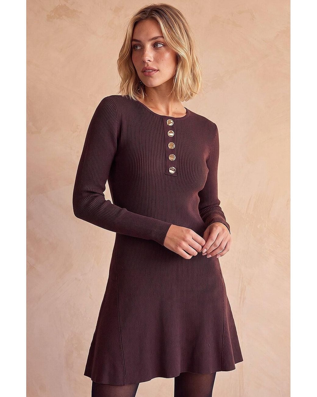 D.u.s.k Purple Button Detail Knit Dress
