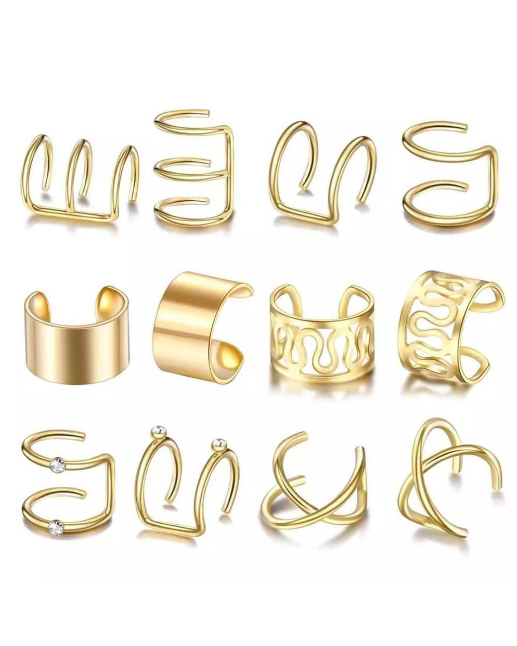 The Colourful Aura Brown 12 Piece Wire No Piercing Cartilage Helix Ear Cuff