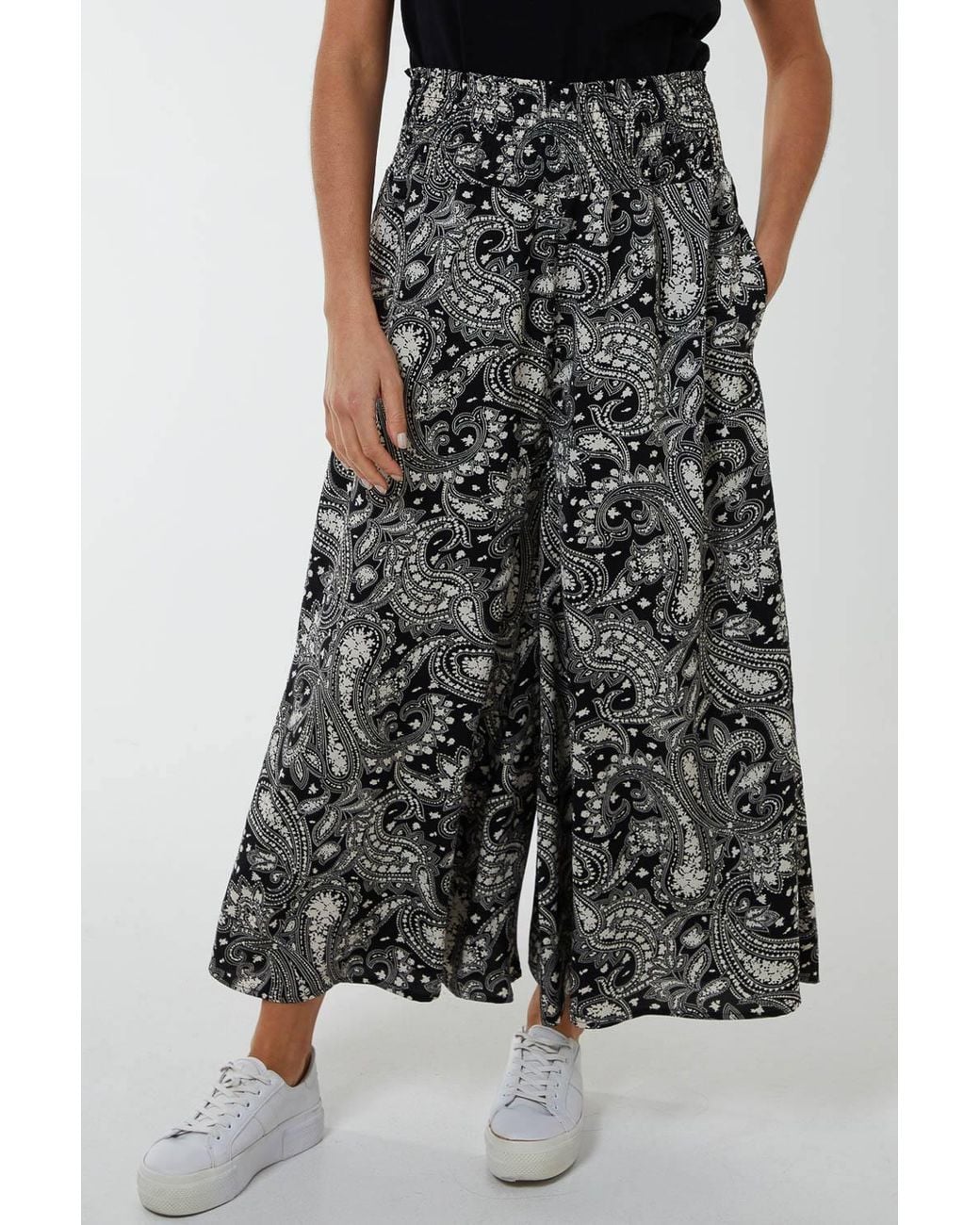 Blue Vanilla Black Shirred Wide Leg Trouser