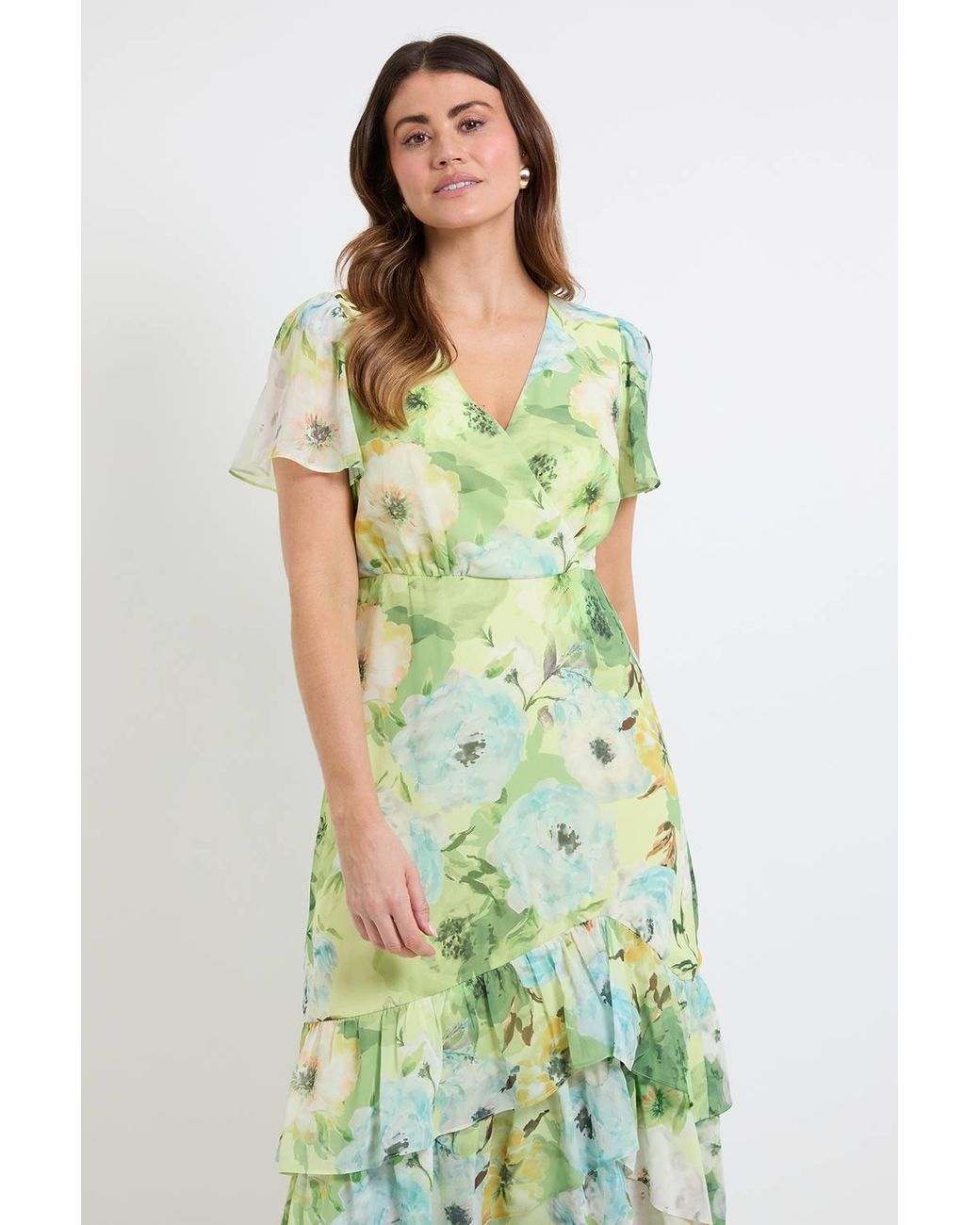 Wallis Green Floral Ruffle Hem Midi Dress