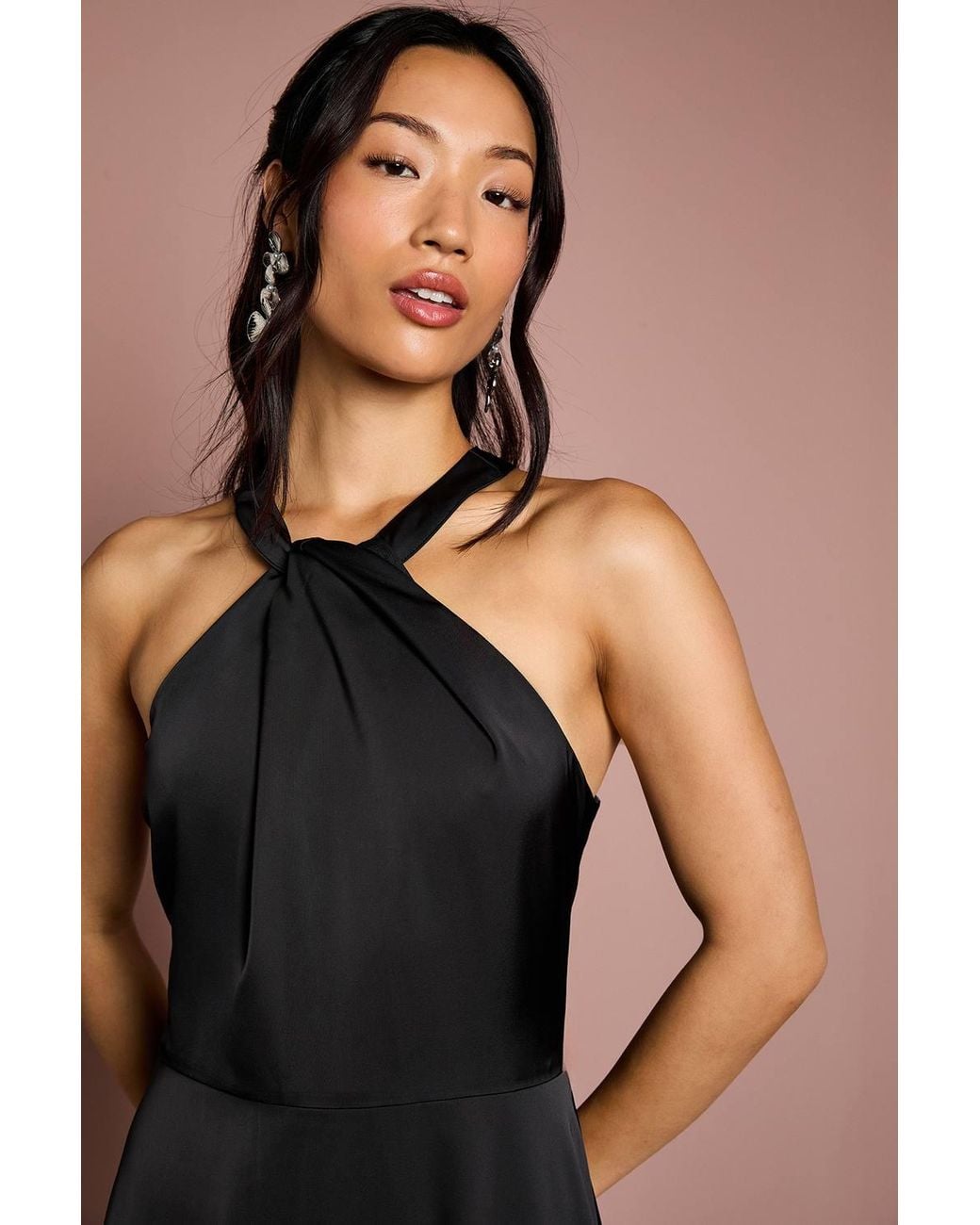 Coast Black Honoured Twist Halterneck Satin Maxi Bridesmaid Dress