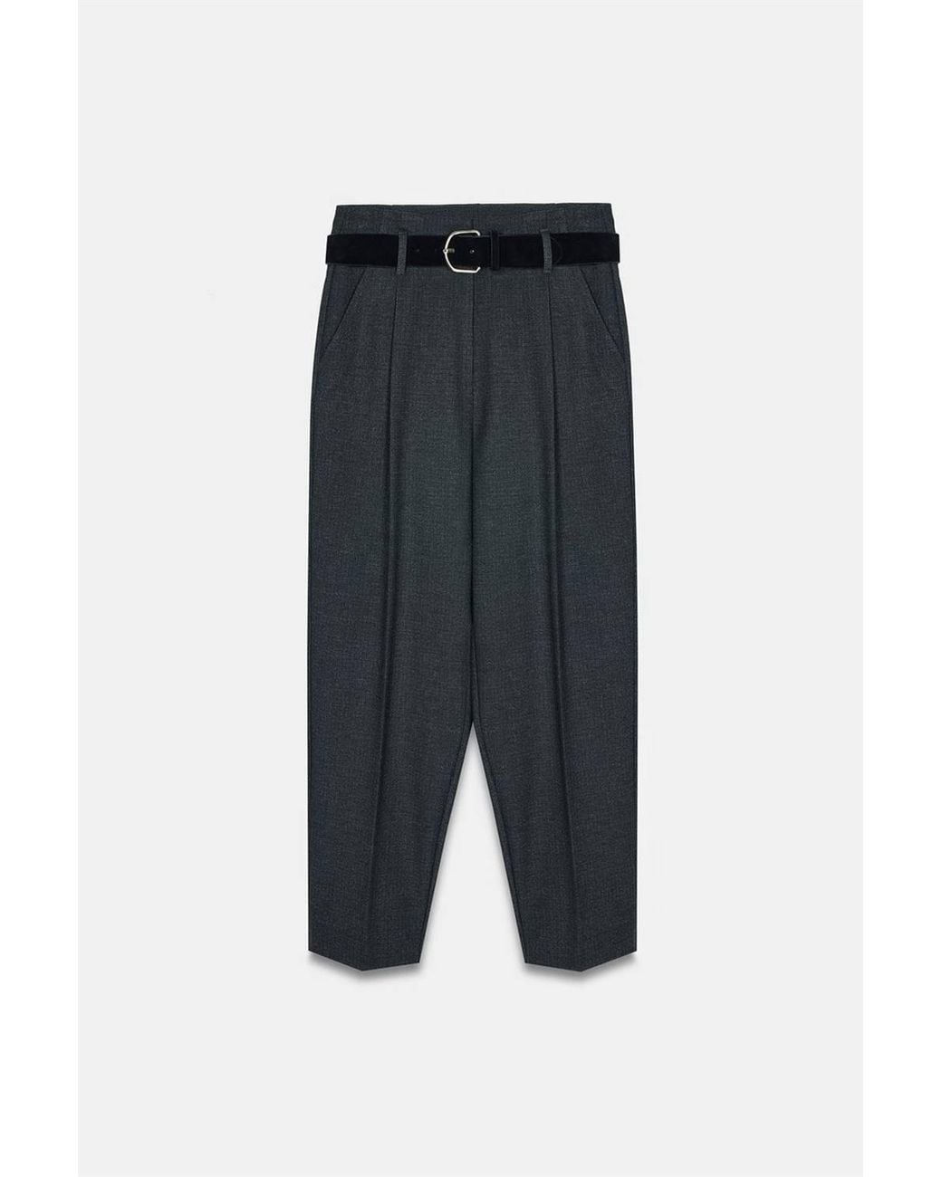 Dilvin White High-Waist Straight-Leg Crepe Trousers With Belt