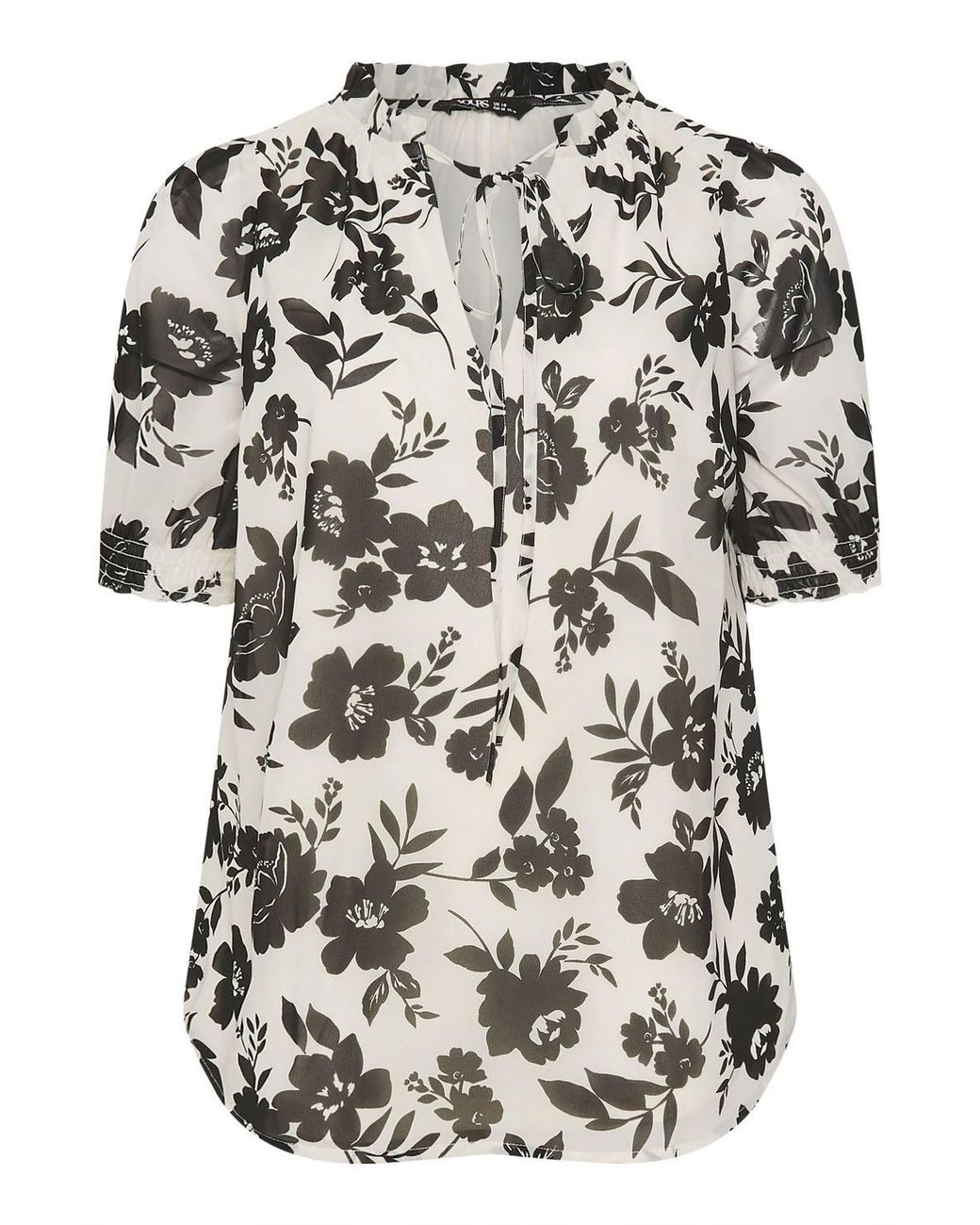 Yours White Floral Frill Neck Blouse