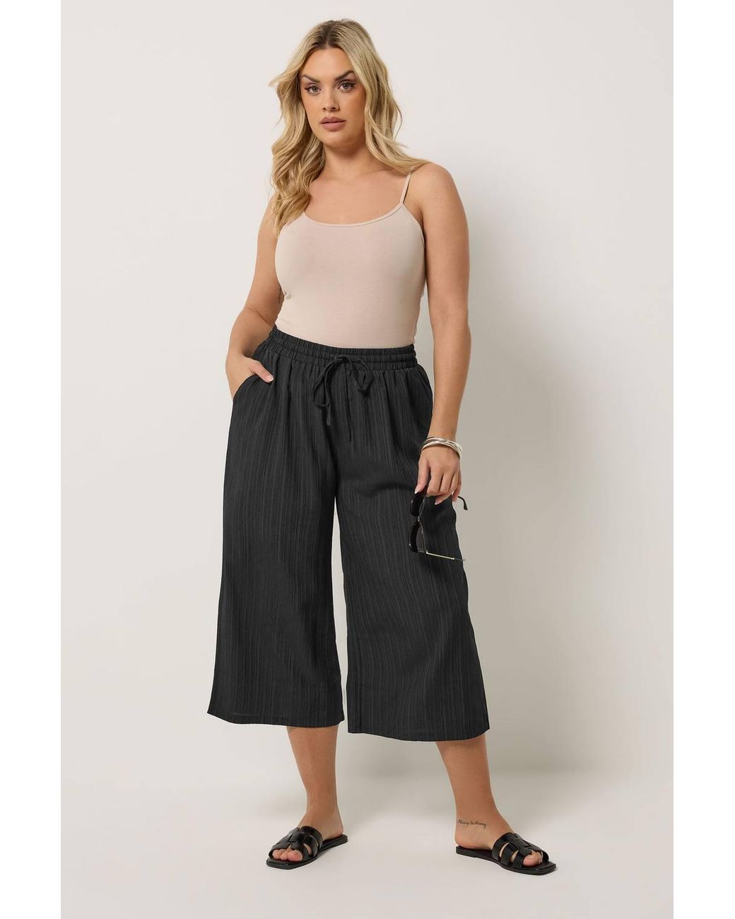 Yours Black Textured Crop Trousers