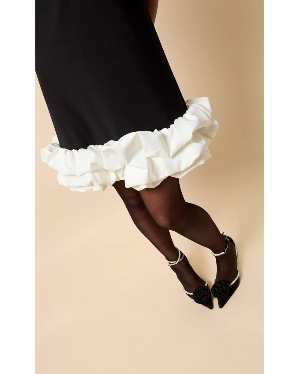 Little Mistress Black Cream Contrast Hem Mini Dress