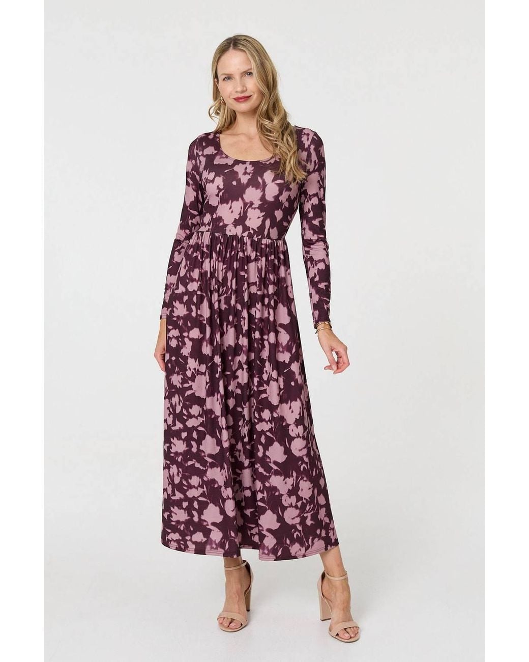 Izabel London Red Floral Long Sleeve Jersey Maxi Dress
