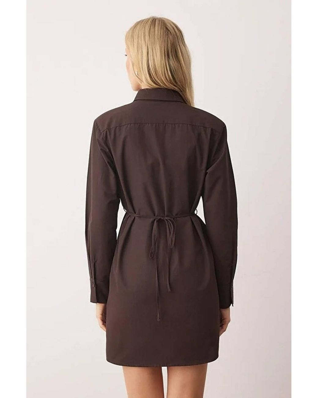 WOVCOR Brown Tie Detail Mini Woven Shirt Dress