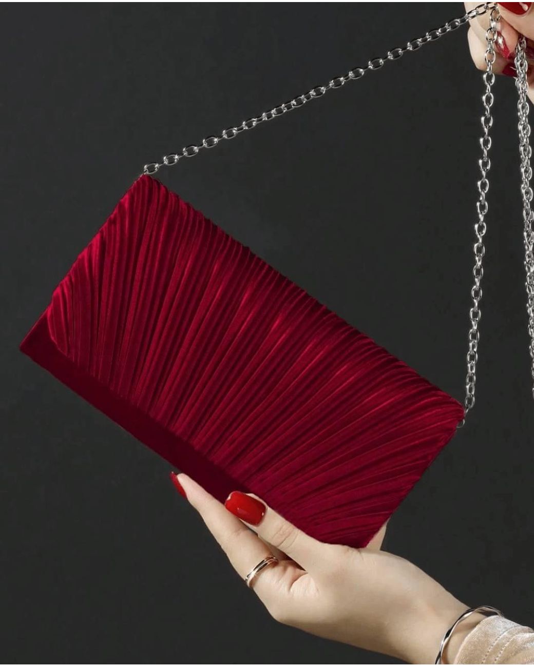AJVANI Red Evening Pleated Satin Prom Party Bag