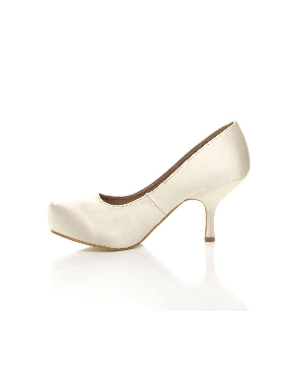 AJVANI White Mid High Heel Satin Court Shoes