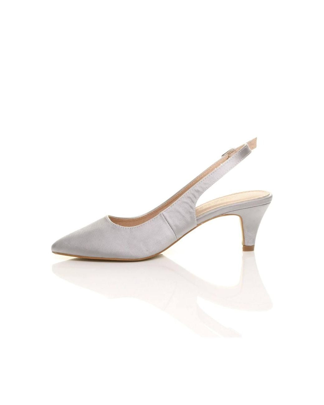 AJVANI White Mid Heel Slingback Pointed Toe Court Shoes