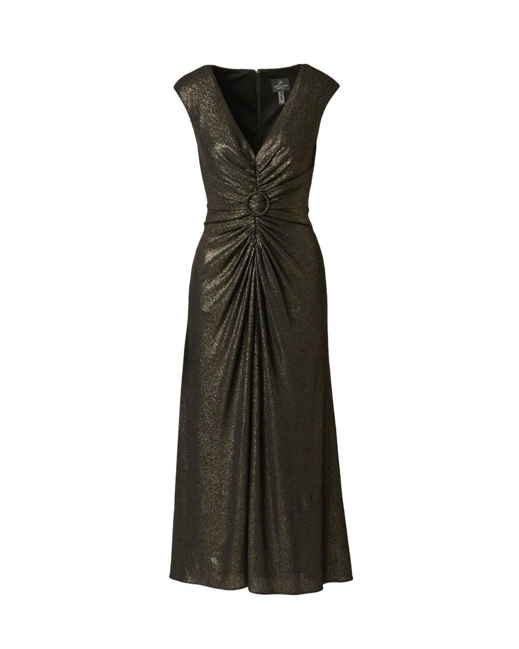 Adrianna Papell White Vneck Metallic Ankle Dress