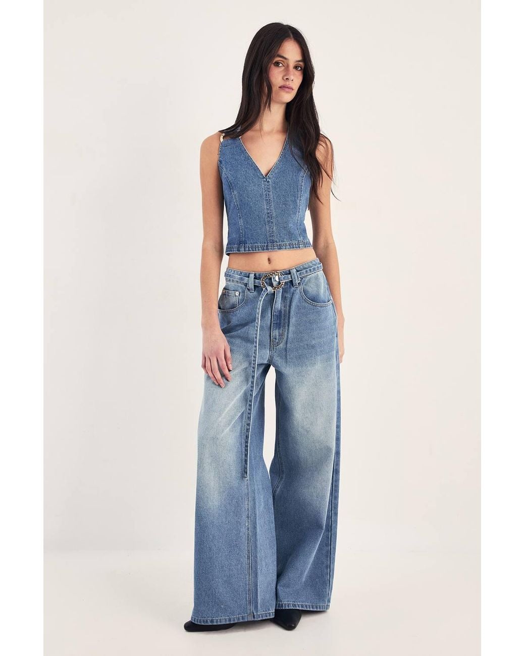 Nasty Gal Blue Ring Trim Denim Straight Leg Jeans