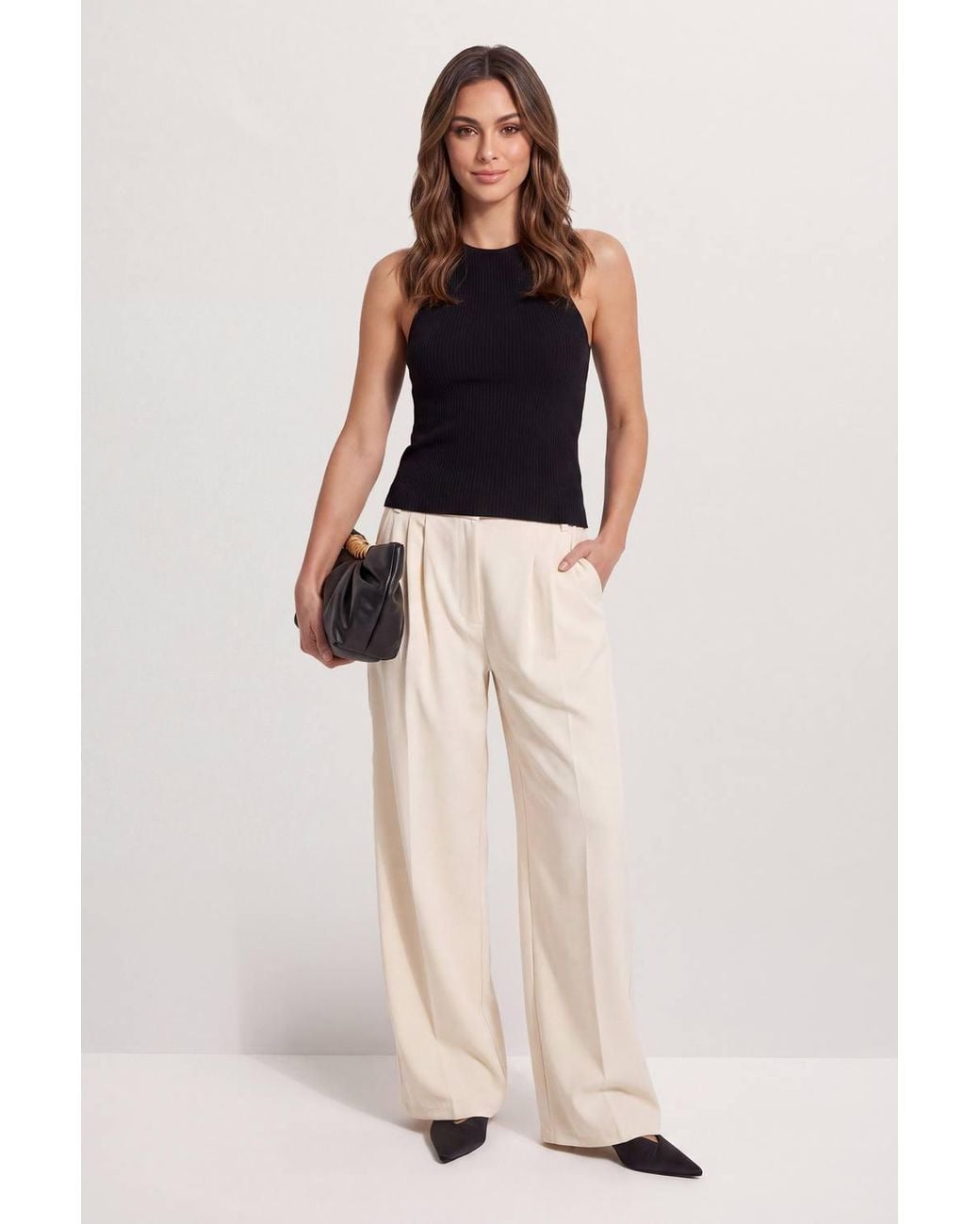 MissPap Natural Tailored Pleat Front Wide Leg