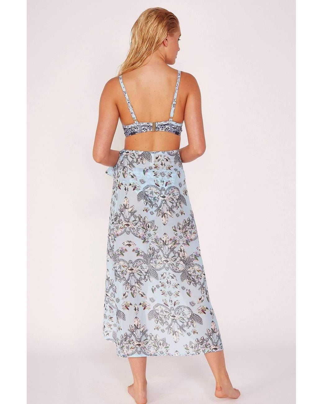 Wolf & Whistle Blue Jewel Print Sheer Beach Sarong