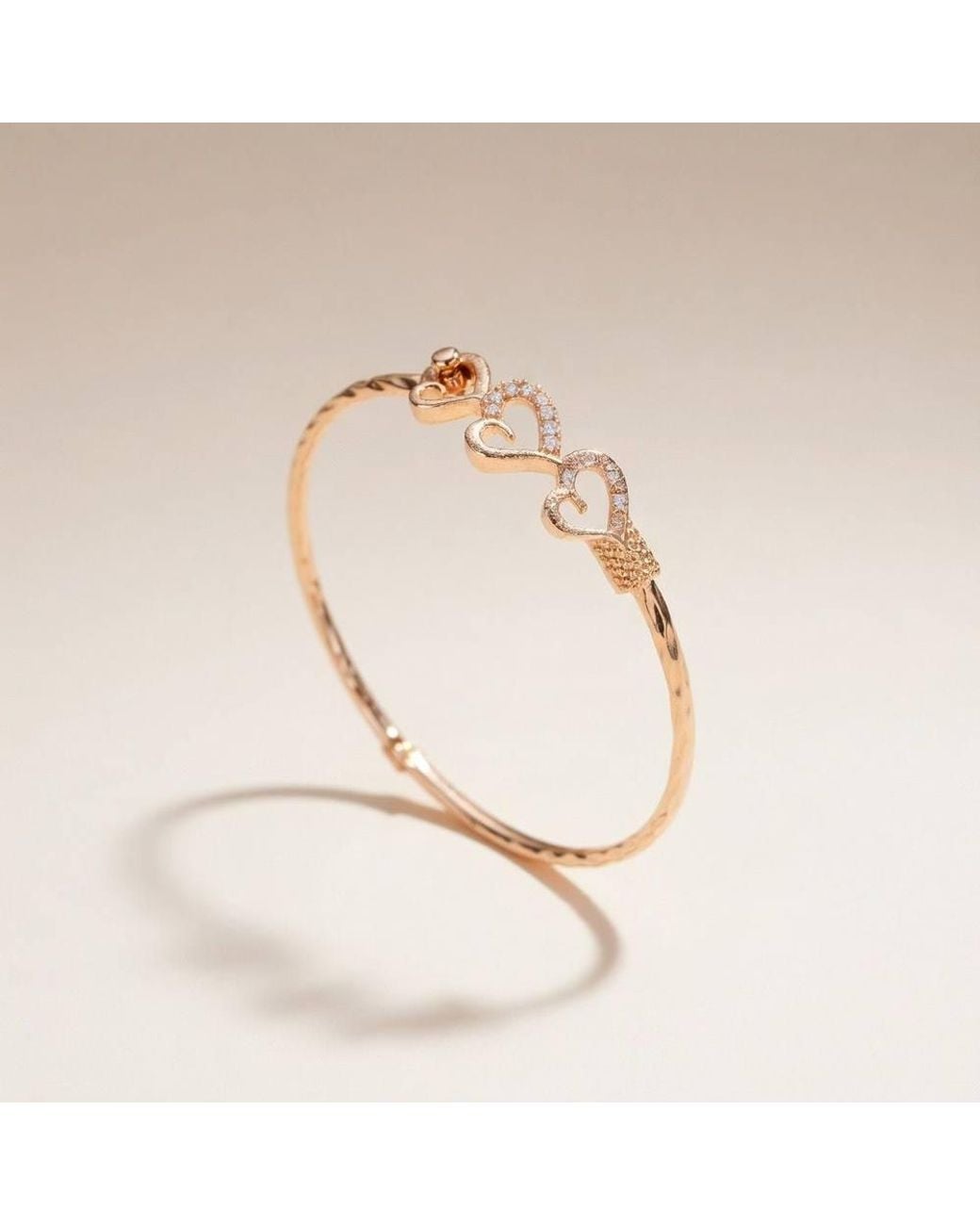 The Colourful Aura Natural Three Heart Zircon Love Couple Cuff Slim Lightweight Stacking Bangle