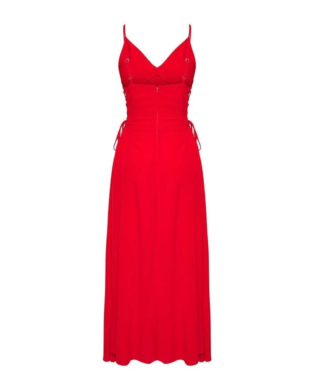 WOVCOR Red Strappy V Neck Ruched Split Maxi Beach Dress