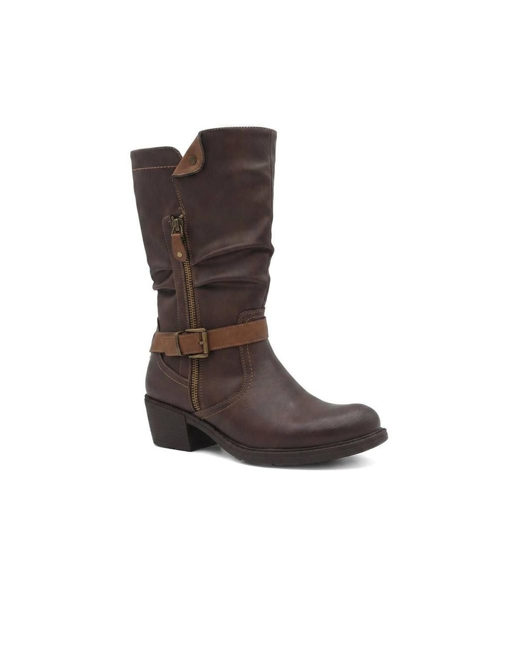 Pavers Brown Waterproof Zip & Buckle Heeled Calf Boots
