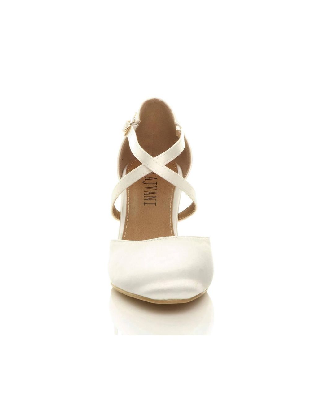 AJVANI White Mid Heel Crossed Straps Court Shoes