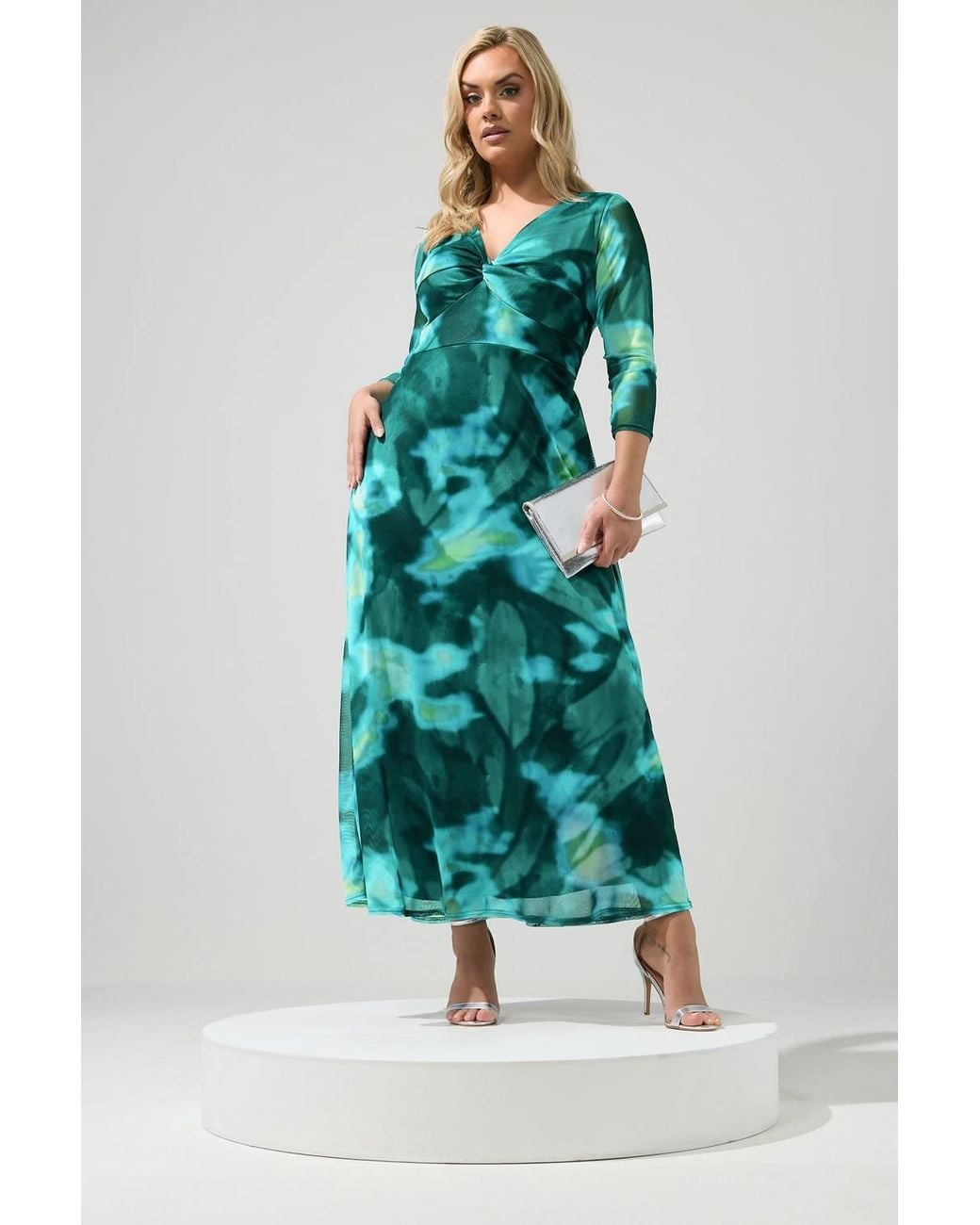 Yours Green Abstract Knot Front Maxi Dress