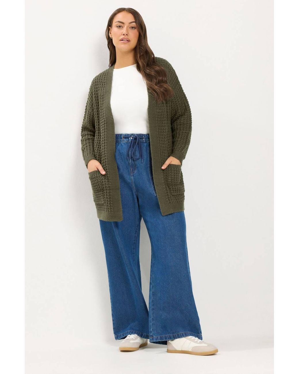 Yours Green Waffle Knit Cardigan