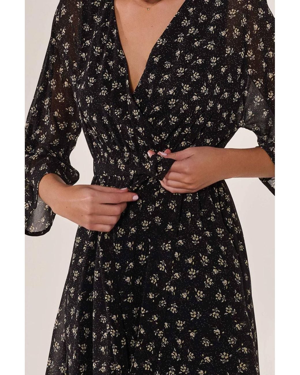 Jolie Moi Black Chiffon 3/4 Sleeve Mini Dress
