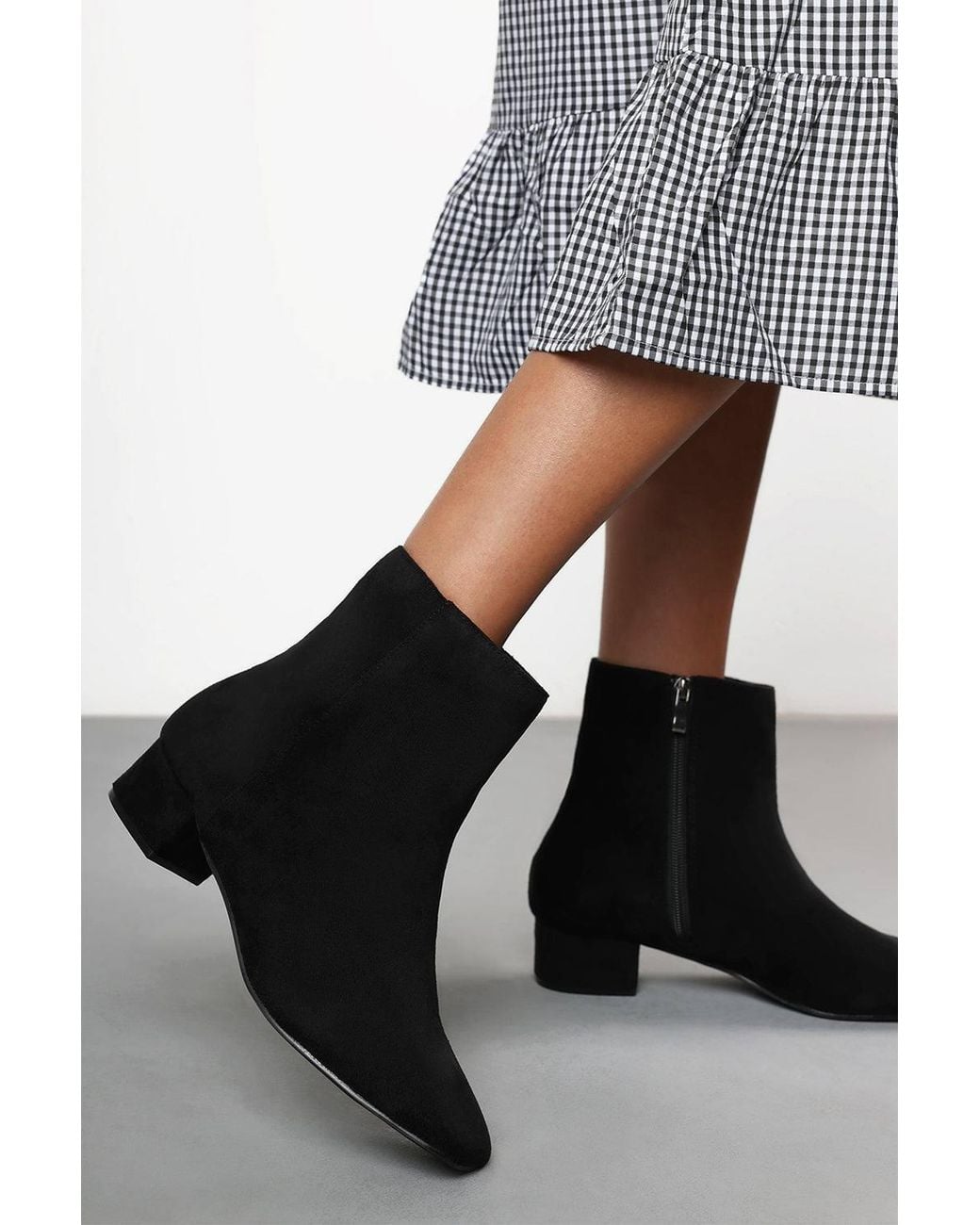 Where's That From Black 'Xanthe' Faux Suede Square Toe Ankle Boots W/ Low Block Heel