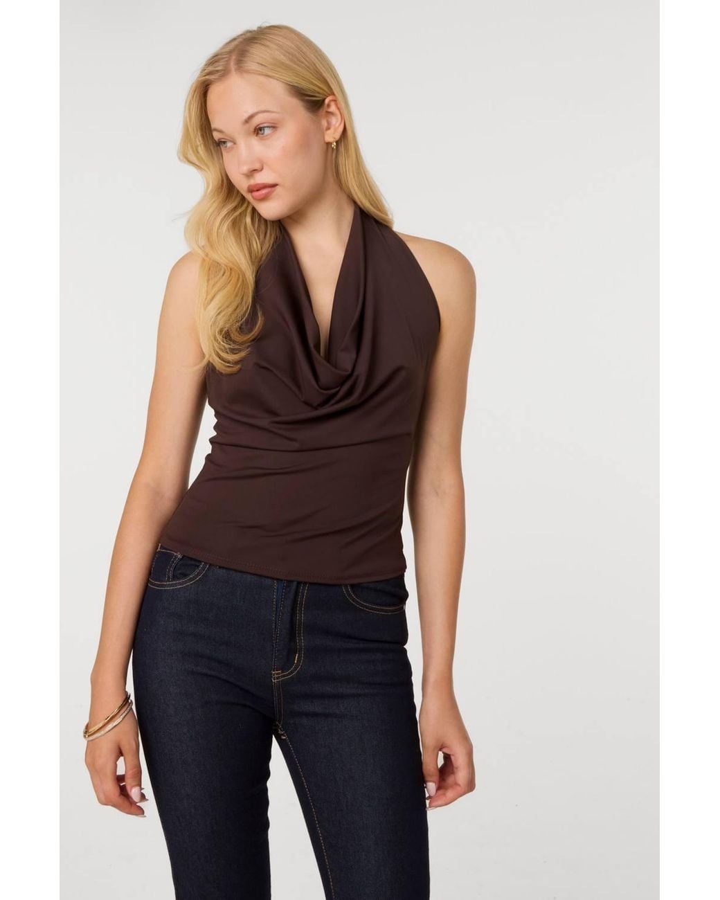 Pink Vanilla Blue Halterneck Cowl Soft Stretch Top