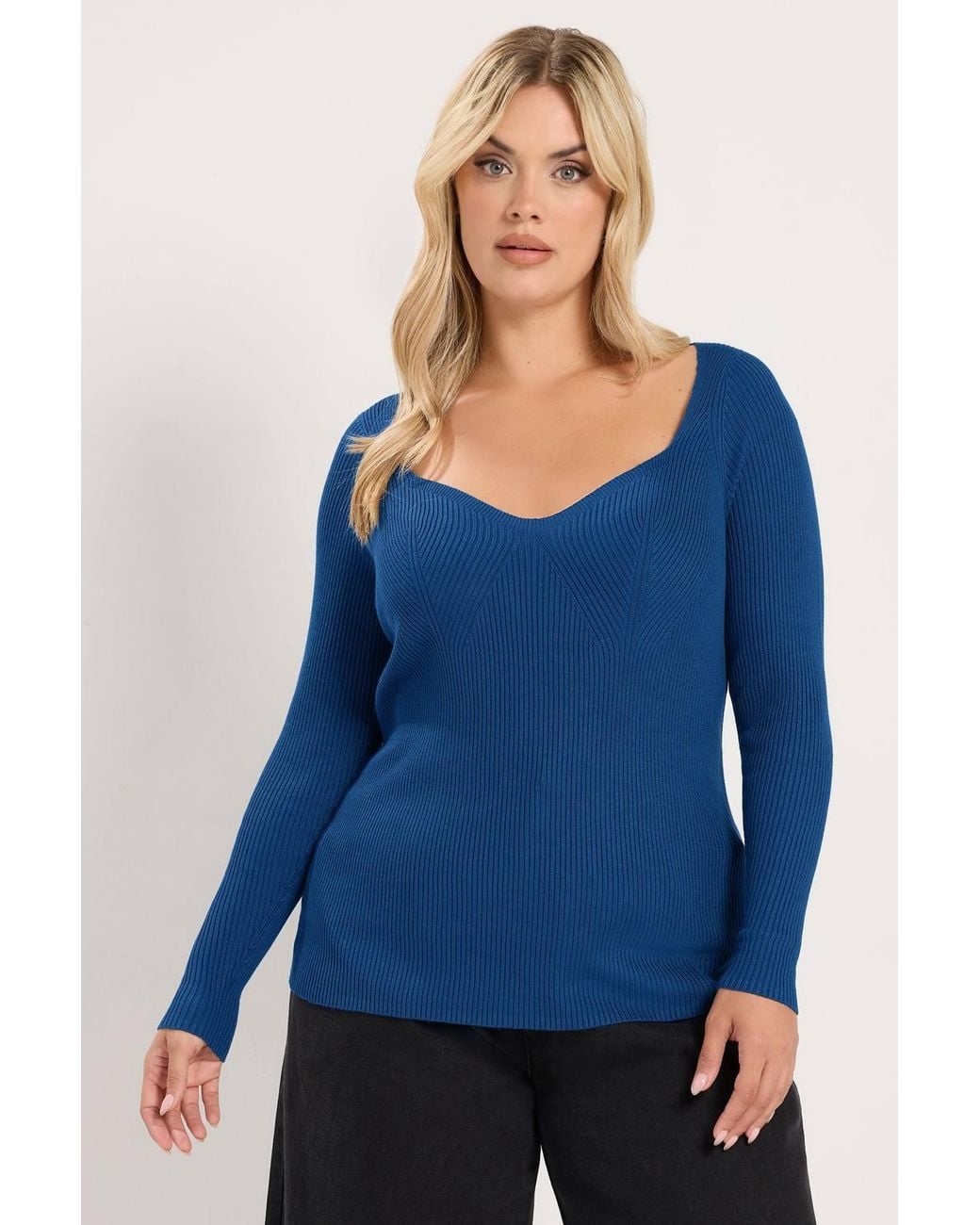 Yours Blue Sweetheart Neckline Knitted Top