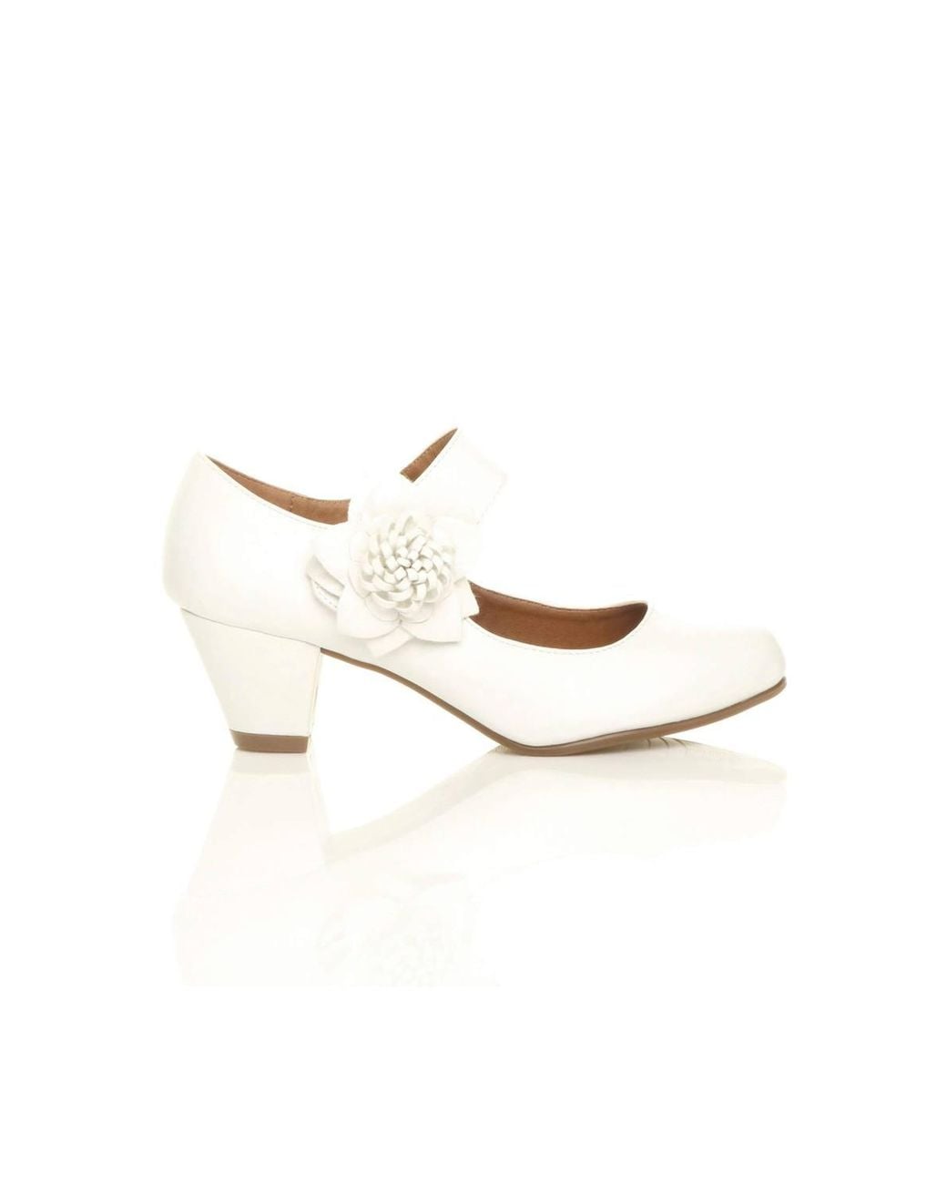 AJVANI White Mid Block Heel Mary Jane Comfort Court Shoes
