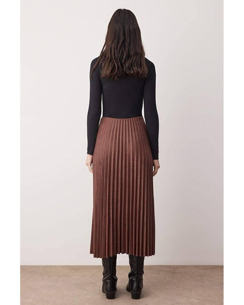 WOVCOR Brown Pleated A-Line Knit Maxi Skirt