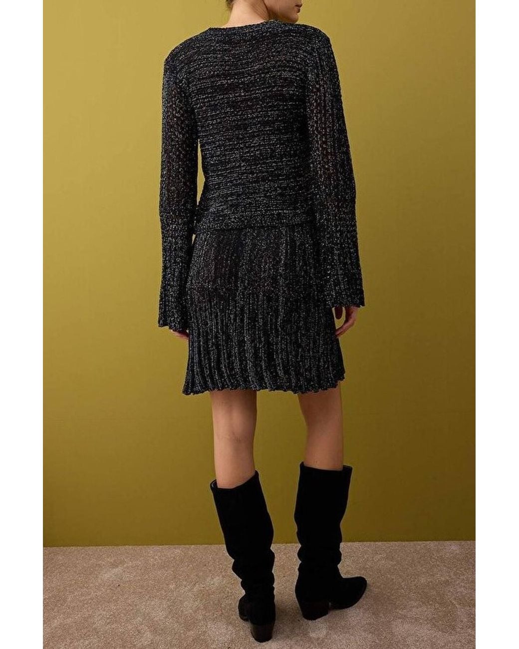 WOVCOR Green 2-Piece Shimmer Knit Cropped Sweater & Mini Skirt Set