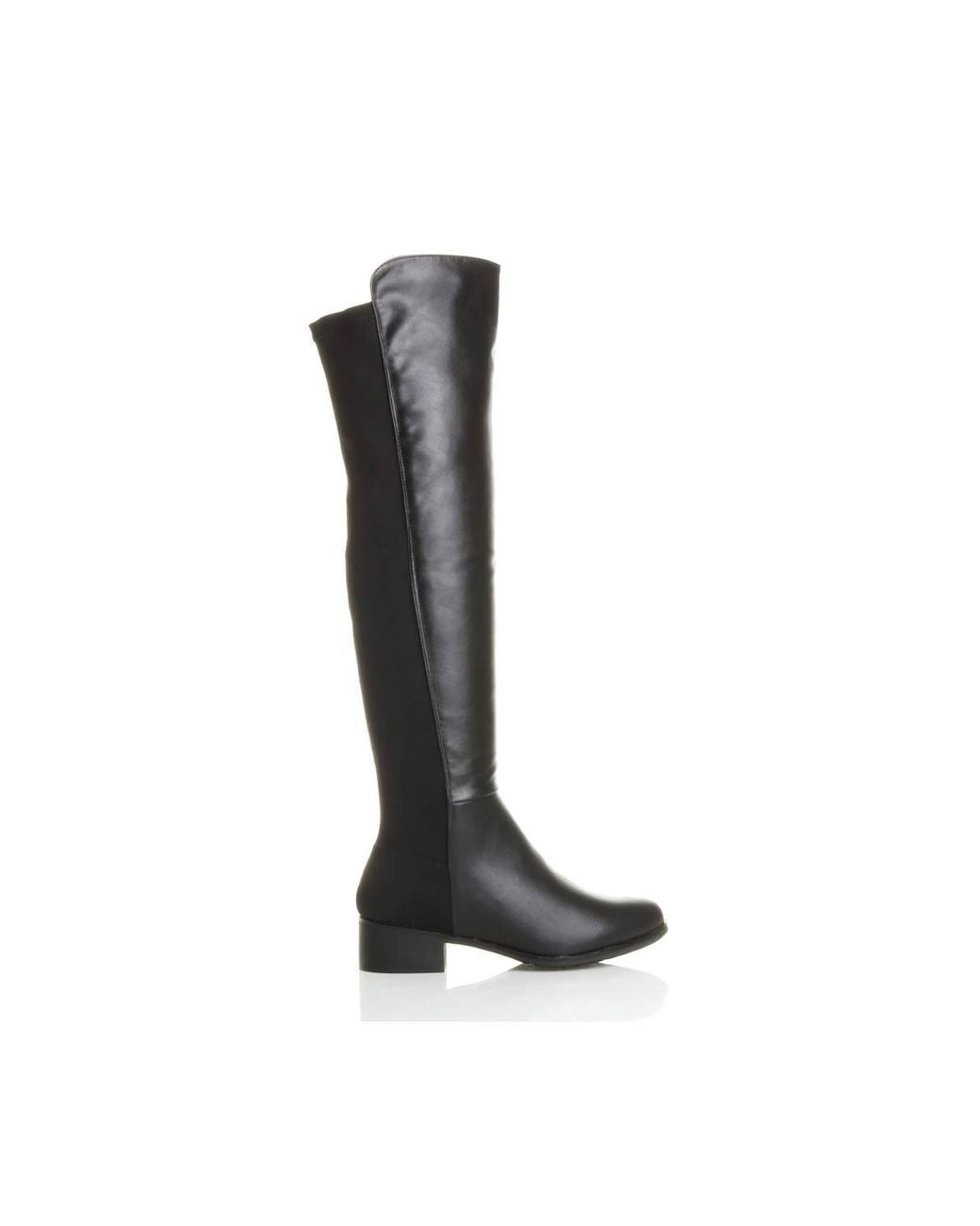 AJVANI Black Low Heel Elastic Zip Over The Knee Boots