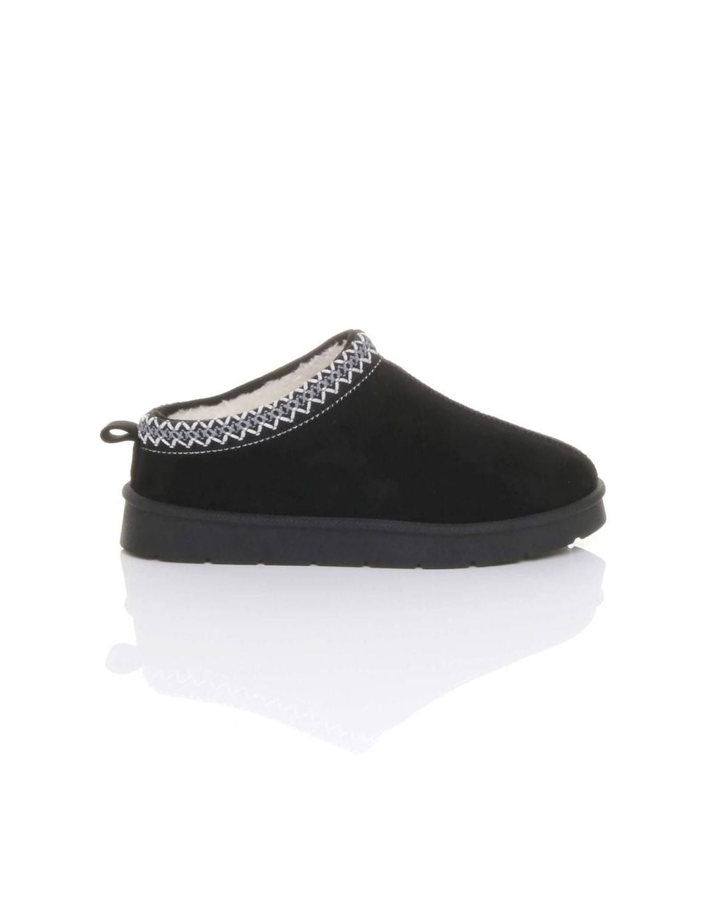AJVANI Black Faux Fur Lined Comfy Aztec Embroidered Ultra Mini Booties Slippers