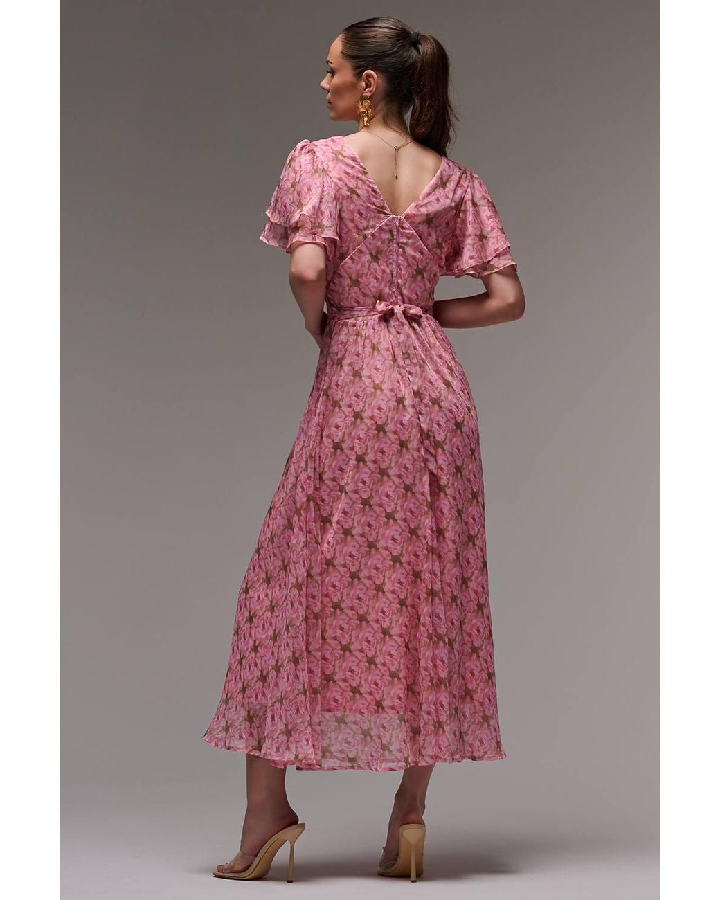 Jolie Moi Pink Layered Angel Sleeved Chiffon Maxi Dress
