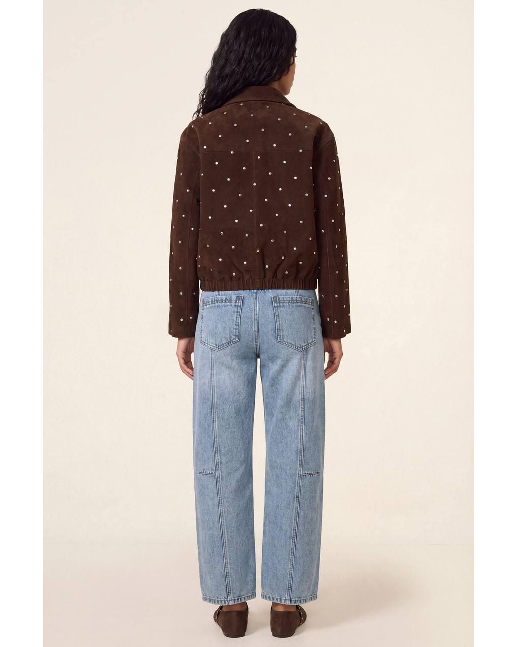Nasty Gal Blue Real Suede Studded Funnel Neck Bomber Jacket