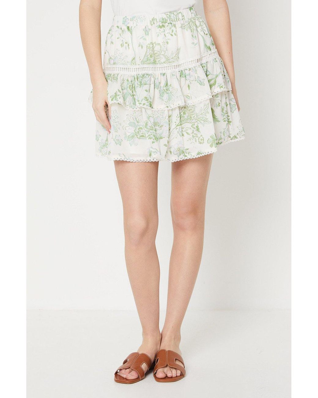 Oasis Multicolor Floral Printed Tiered Mini Skirt