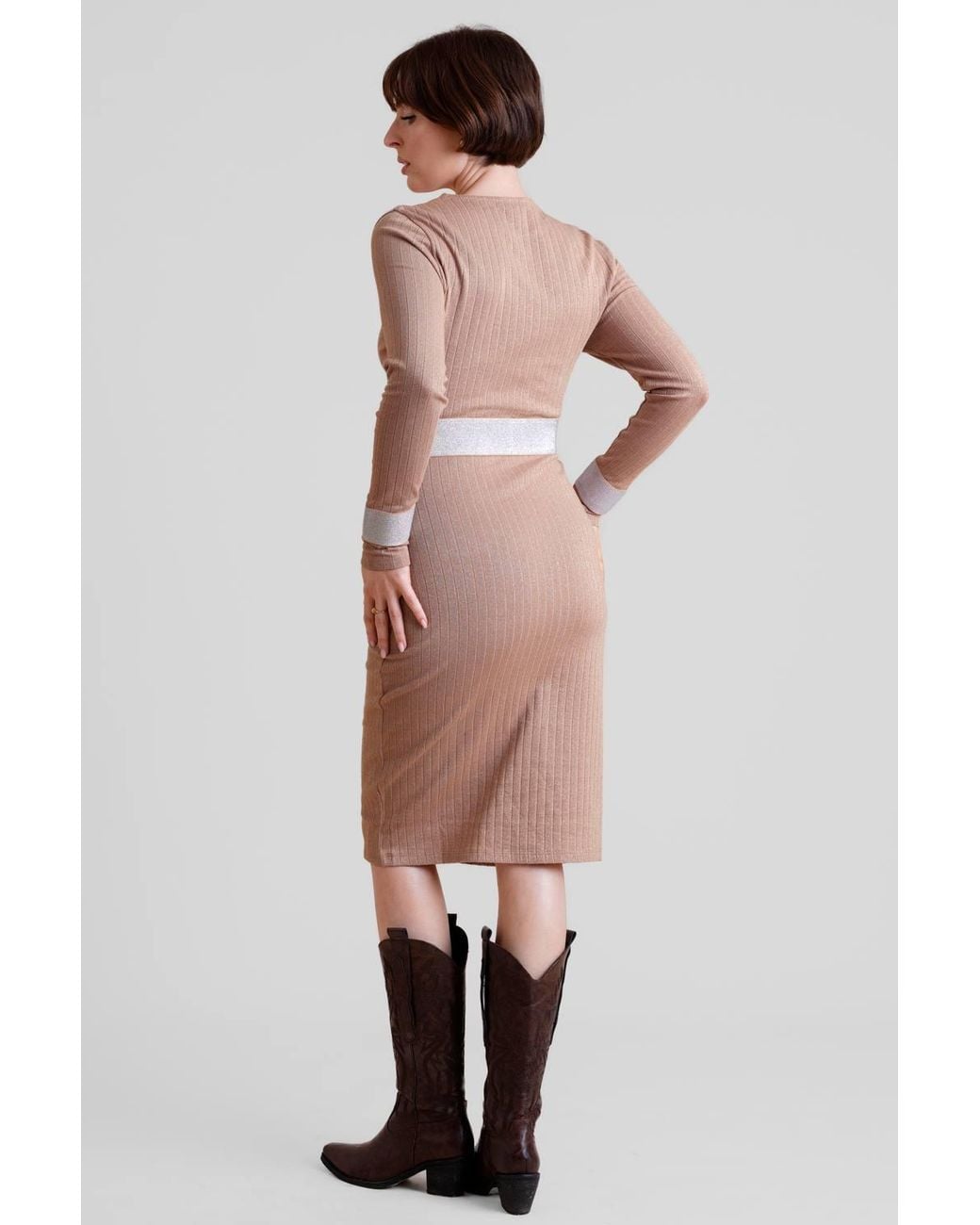 Enorsia Brown Lurex Jersey Midi Dress