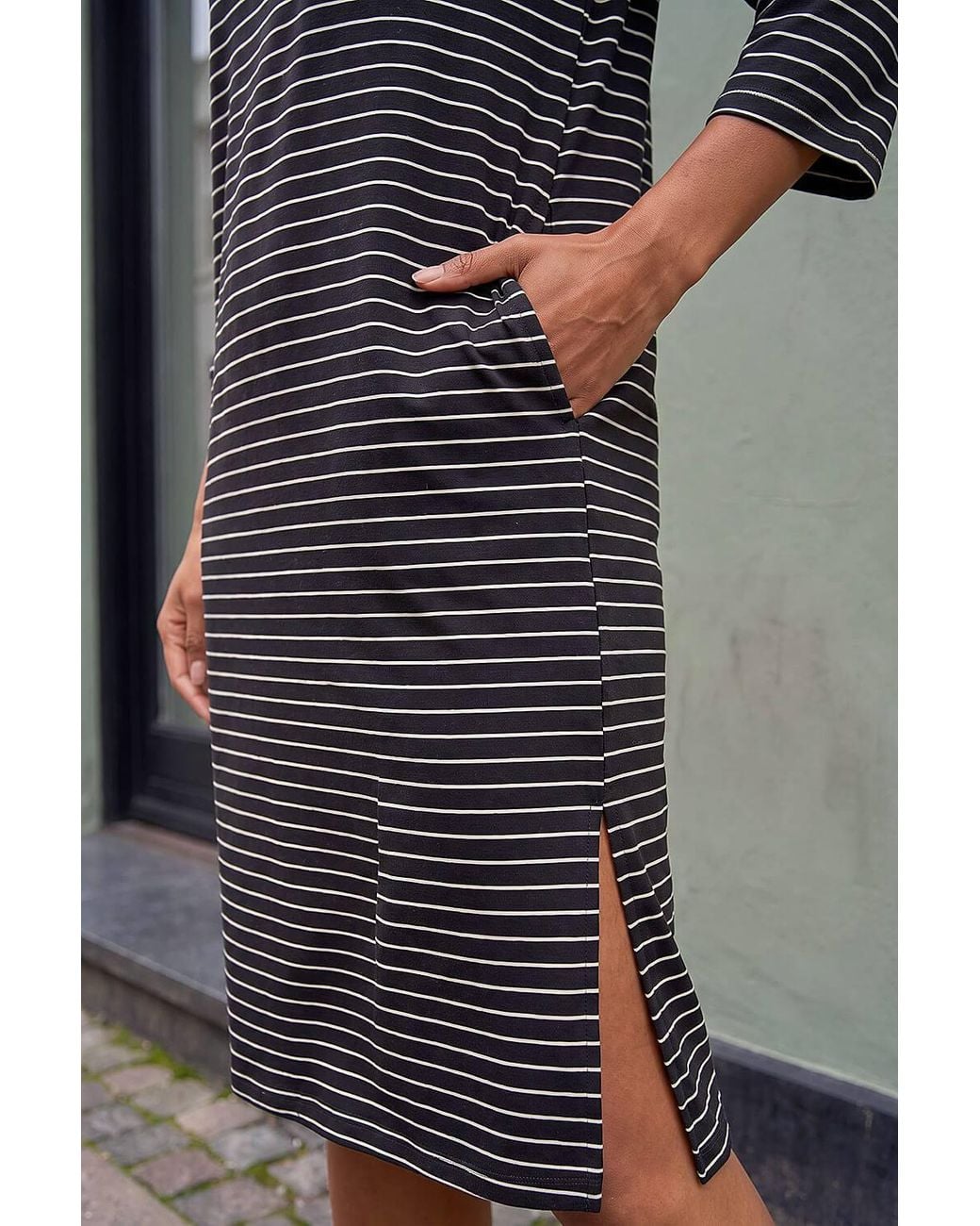 Roman Gray Stripe Jersey Stretch T-Shirt Dress