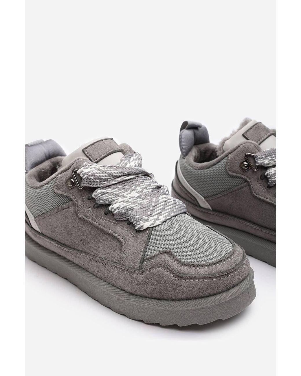 Where's That From Blue 'Mireya' Suede Low Top Trainer W/ Mesh Panel & Faux Fur Lining