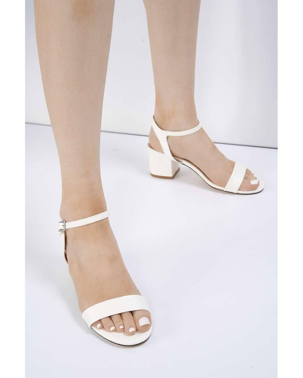 Miss Diva White Flori Block Heel Anklestrap Pu Heeled Sandals