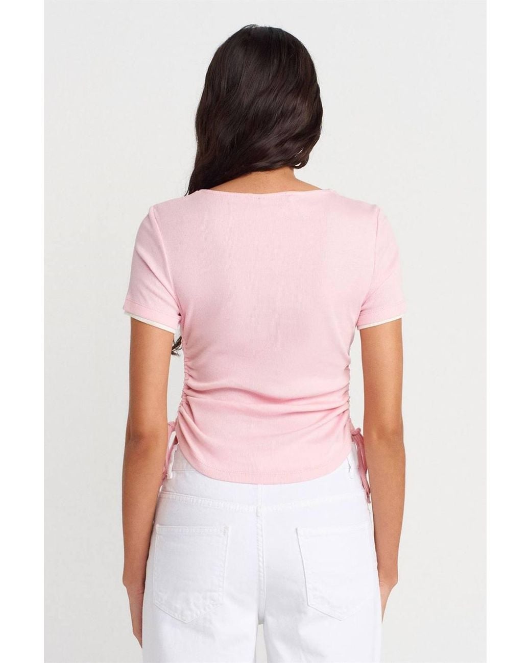 Dilvin Pink Cotton Slim Fit Crew Neck T-Shirt