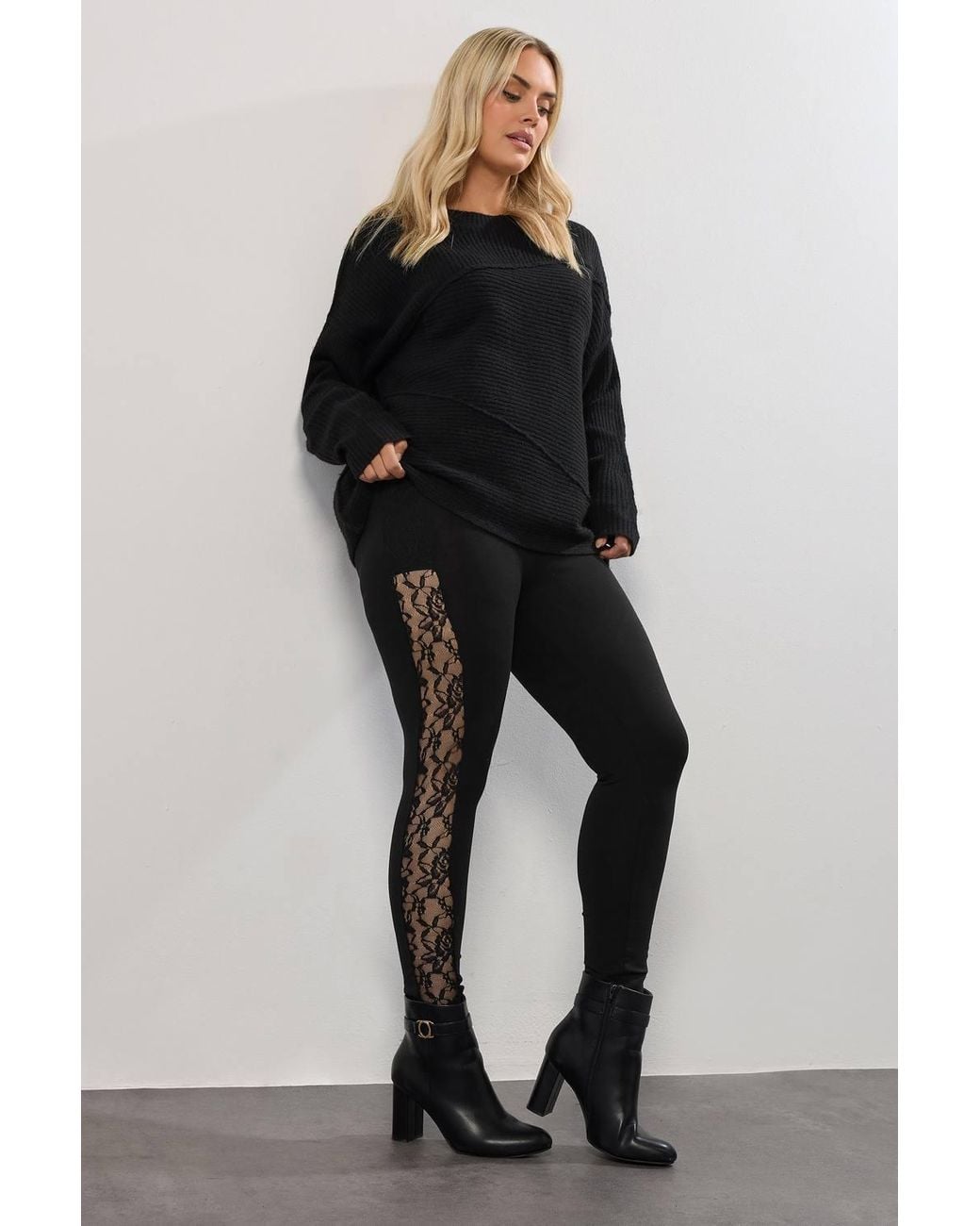 Yours Black Lace Side Stripe Leggings