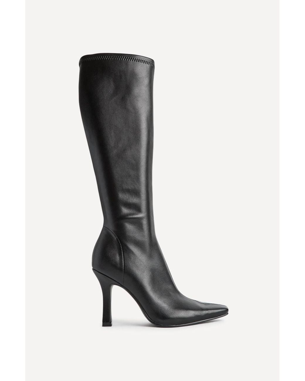 Linzi Black Alexia Faux Leather Stretch High Leg Boots